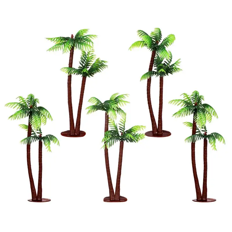5Pcs Coconut Palm Tree Decor Simulation Plastic Bonsai Crafts Landscape DIY Miniature Plants for Fish Tank Pond Aquarium - купить по