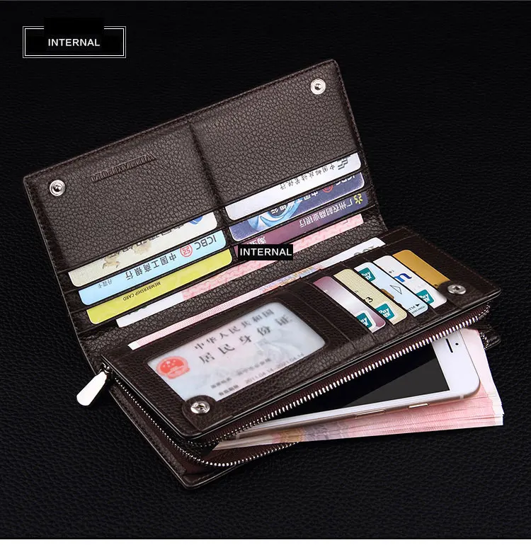 Mens Wallet Zipper Hasp Design Long Genuine Leather Business Phone For Credit Cards Clutch Wallet Men Gift