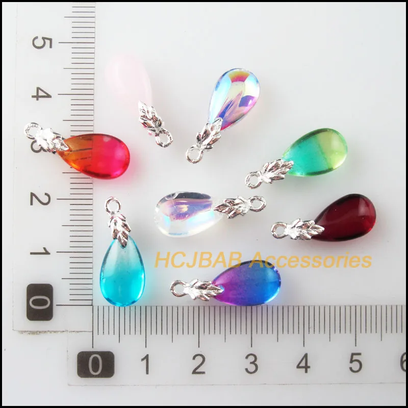 16 шт Смешанные Кристальные каплевидные покрытые серебром Подвески листья под