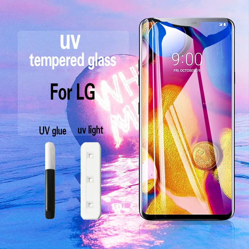 Изогнутое закаленное стекло для LG V30 V40 V50 Защитная пленка экрана УФ жидкая полная
