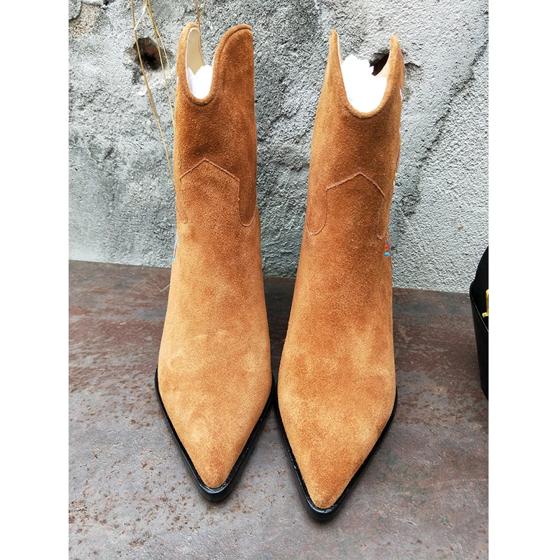 Женские замшевые ботинки-челси с острым носком и квадратным | Обувь