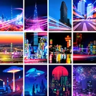 Неоновый ночной город Лас-ВегасНью-Йоркгородской трафик Synthwave Retrowave 80-е настенное художественное украшение Kawaii комнатный Декор холст плакат