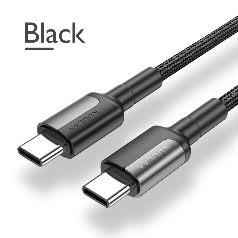 Кабель KUULAA USB C к usb type C для Xiaomi Redmi Note 7 Pro 60W PD QC 4,0 кабель быстрой зарядки для samsung S10 Oneplus USBC type-C - Цвет: Black