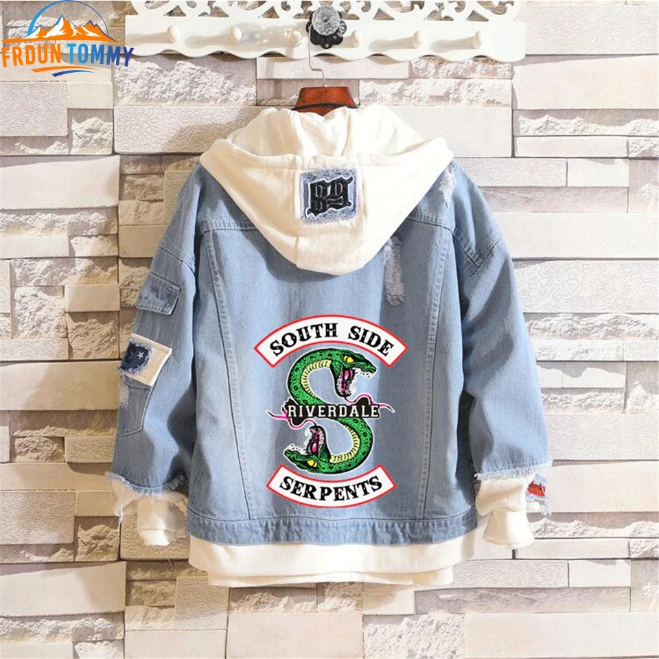 Логотип ривердейл печатных джинсовые куртки для мужчин и женщин Southside змеи