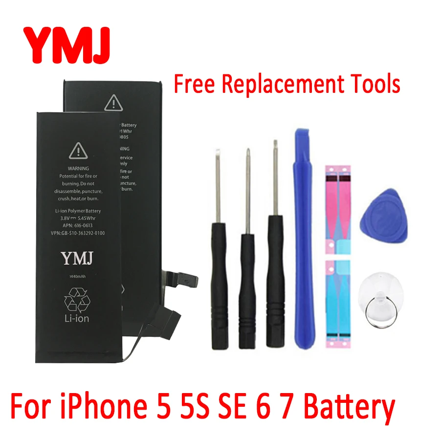 YMJ для Apple iPhone 5 5S 6 S 7 Замена батареи Bateria мобильный аккумулятор большой