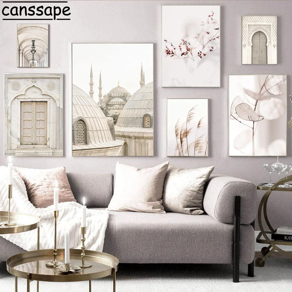

Islamic Art Canvas Painting Mosque Building Print Morocco Door Poster Plant Hay Prints Modern Wall Pictures Living Room Decor