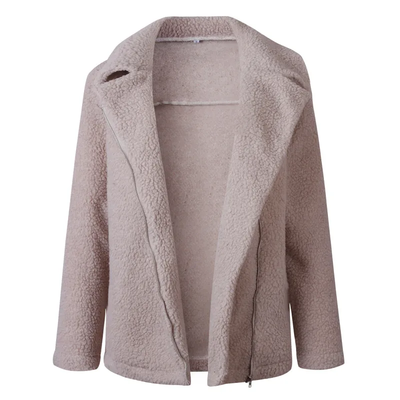 

Женские пушистые флисовые куртки, зимние теплые пальто с длинным рукавом и отворотом на молнии больших размеров