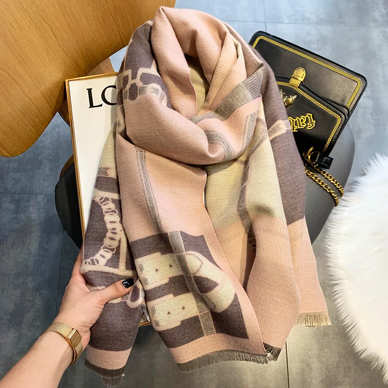 

Роскошный кашемировый шарф 2021, зимние женские шали из пашмины, теплые пледы, женский платок, бандана, брендовые толстые шарфы с принтом