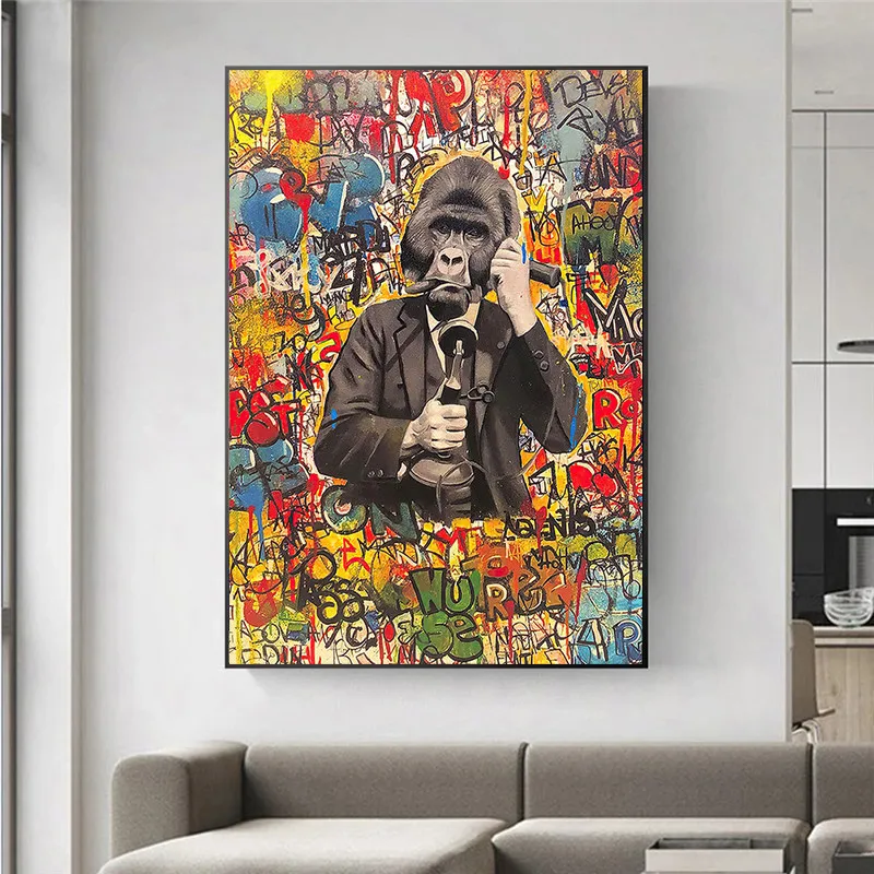 

Graffiti Wall Art Animals Pictures whith Smoking Monkey Canvas Painting Oil Paintings Modern Posters in Livingroom Home Decor