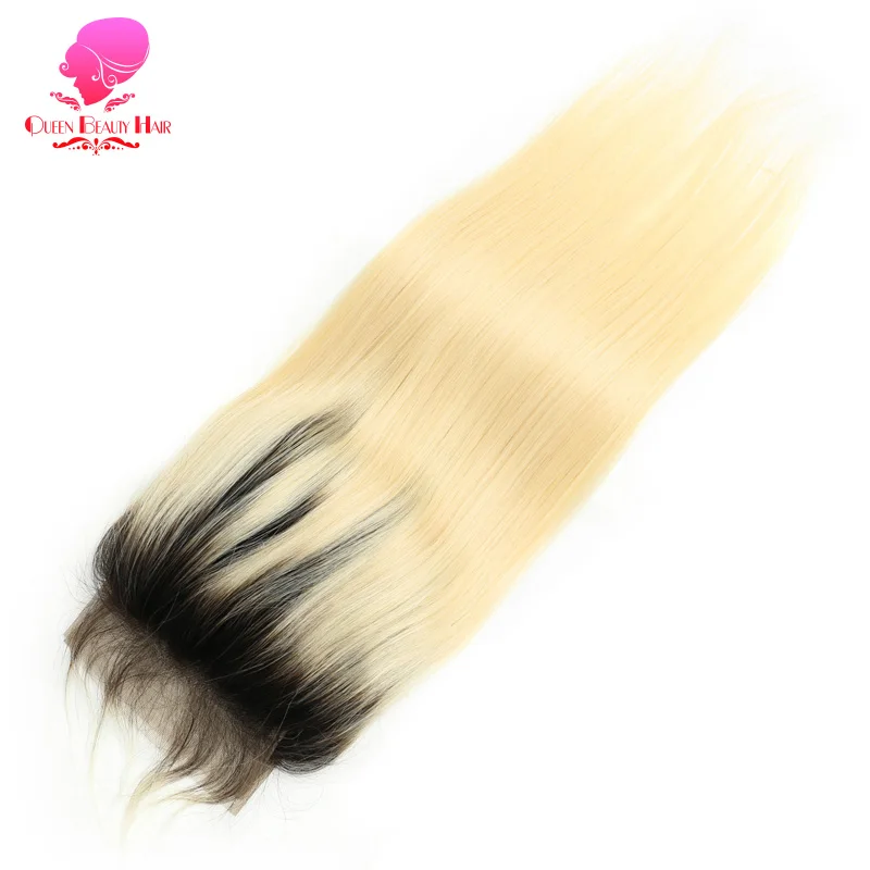 QUEEN BEAUTY 3 пучка и закрытие 2 тона темные корни 1B/613 Омбре блонд бразильские Прямые