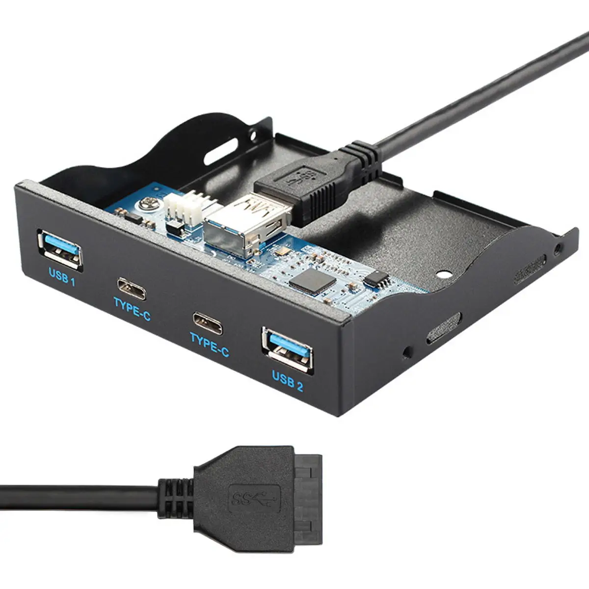

CY Xiwai USB-C & USB 3.0 HUB 4 Ports Front Panel to Motherboard 20Pin Connector Cable for 3.5" Floppy Bay