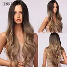 Длинные волнистые синтетические парики для женщин henmargu, парики для косплея с коричневой блондинкой и эффектом омбре, парики из натуральных волос средней части, термостойкие