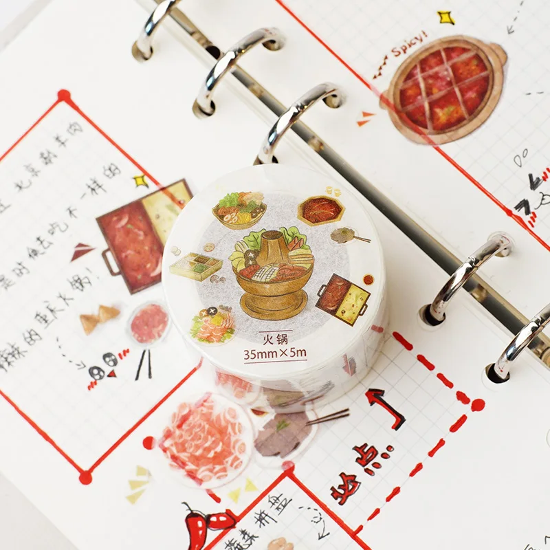35мм * 5м Клейкая широкая бумажная лента Washi в стиле вкусной еды Hot Pot для скрапбукинга, наклейки, этикетки, ремесло.