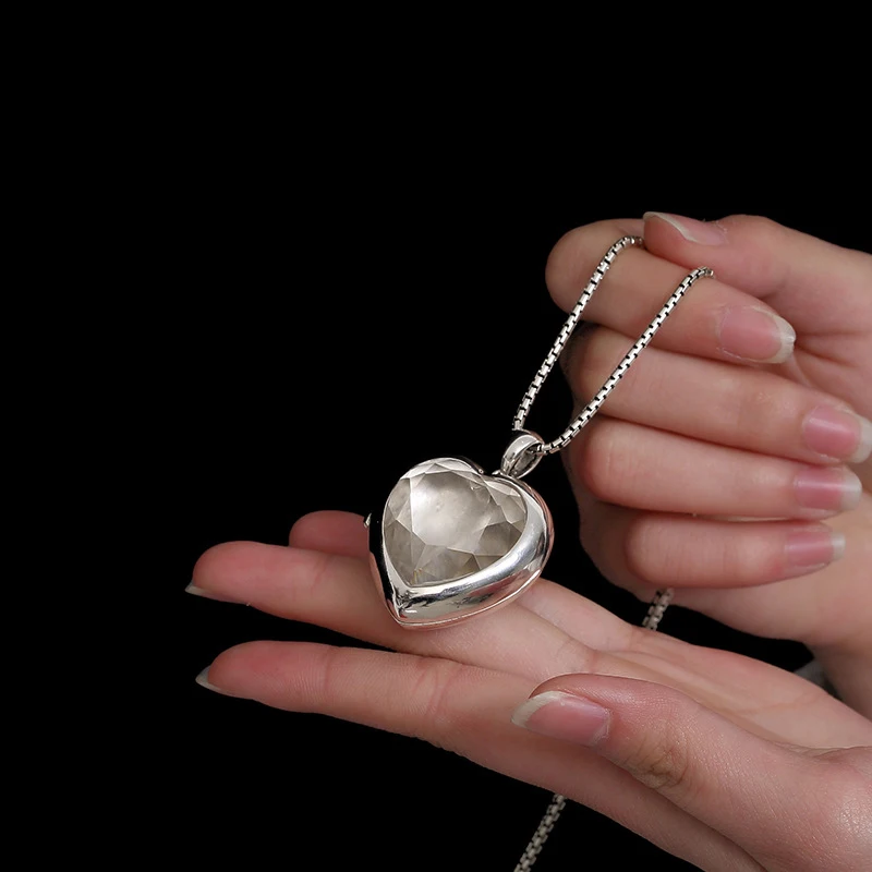 Настоящее серебро 925 пробы серебряные со стразами кулон в форме сердца ожерелье