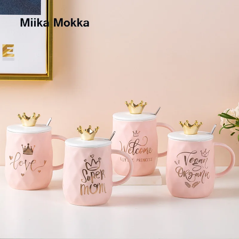 

Милые розовые кофейные кружки с маленькой короной, молочные кружки с принтом на английском языке, чашка для воды, новая кружка с тематикой к...