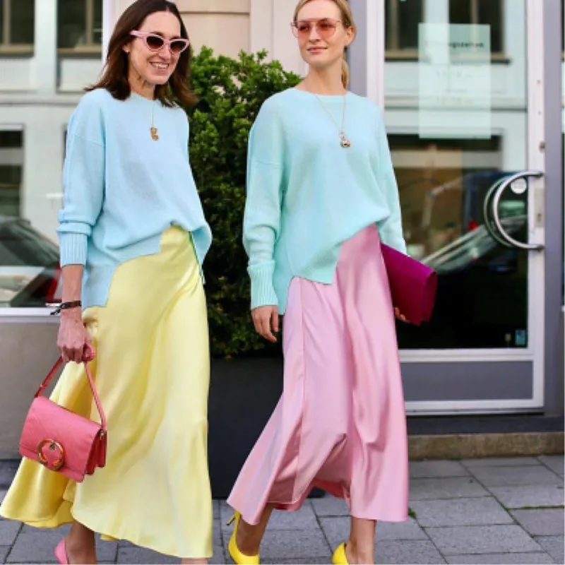 MONMOIRA 2019 осенние однотонные атласные юбки с высокой талией женская уличная одежда