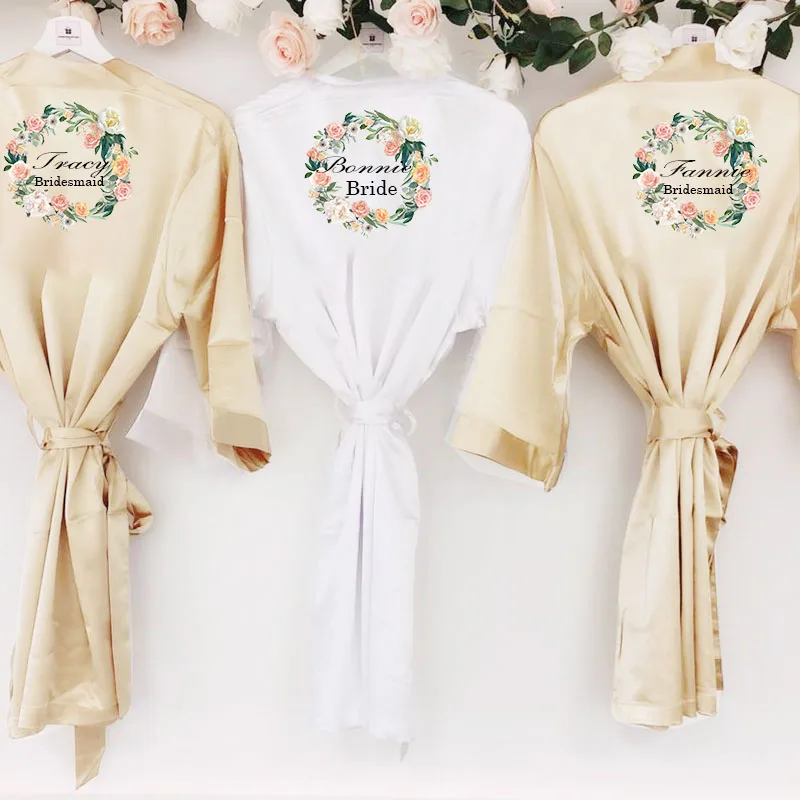 Халат подружки невесты для мальчишника атласный шелковый халат-кимоно