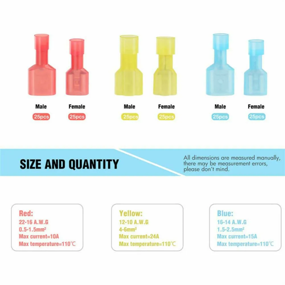 150 шт. 10-22 Калибр мужской женский Изолированная клемма провода Лопата обжимной