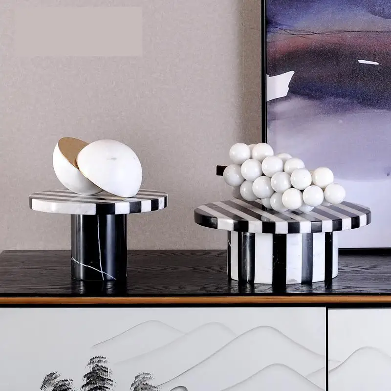 Классическая белая и черная полоса мраморный поднос для торта ручной работы из