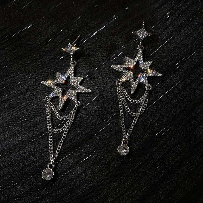 

Ins Hot 925 Silver Exaggeration Star Tassel Earrings for Women Jewelry Top High Quality AAA Shiny Zirconia S925 Silver Needle