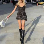 В винтажном стиле Harajuku Пастель Гот плед печати платья с короткими рукавами E-для сохранения внешнего вида двойная Слои трапециевидной формы Черная рубашка Y2K в уличном стиле