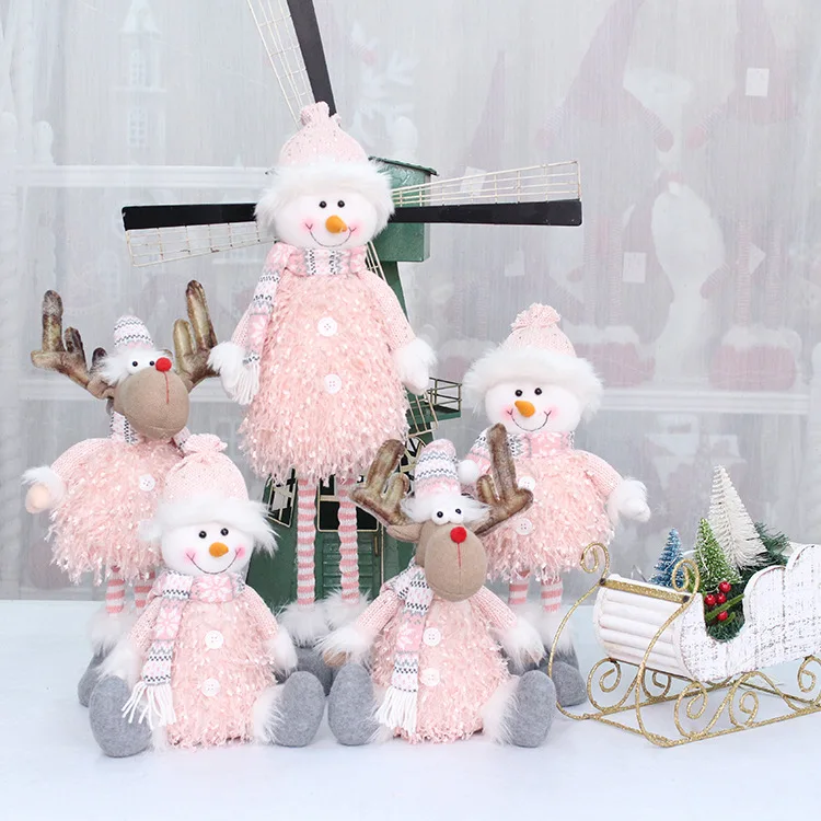 

Christmas Pink Stretchable Santa Claus Snowman Plush Standing Dolls Toy Baubles Xmas Decoration Ornament Craft Gift Home Decors