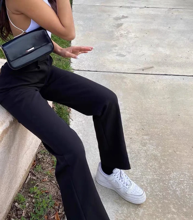 

Fashion Straight Suit Women Pants High Waist Casual Office Lady Pants Full Length Wide Leg Loose Female Black Mom Trousers