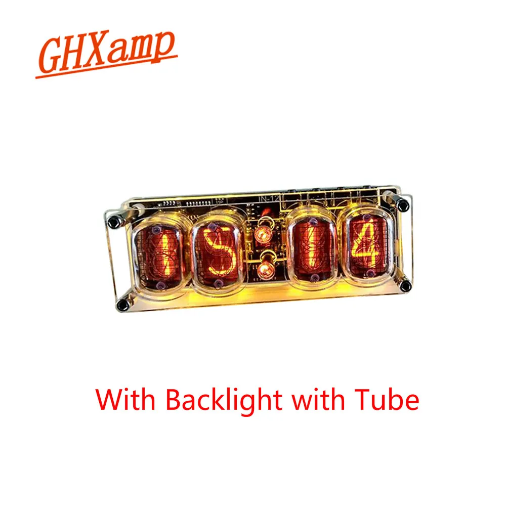 With Light with Tube GHXAMP в-12 светящиеся трубки 4-разрядный часы Красочный светодиодный Подсветка DS3231 Nixie часы IN-12B DC5V USB разъем электронные DIY Kit - Цвет: With Light with Tube