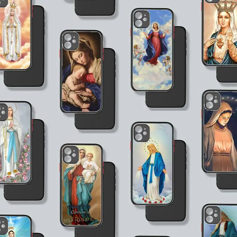 

Bless Virgin Mary Phone Case Matte Transparent for iPhone 7 8 11 12 s mini pro X XS XR MAX Plus coque