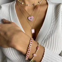 gold color pink red white enamel geometric rectangle charm tennis chain women choker cz necklace sparking