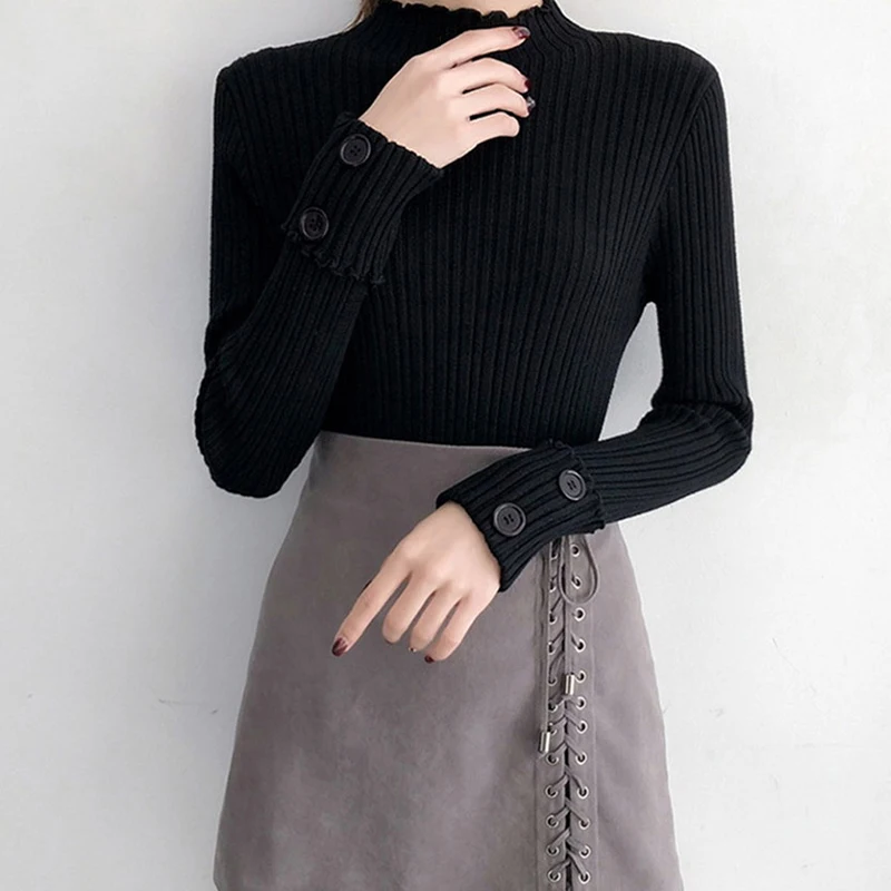 Модные облегающие теплые свитера с высоким воротом осенне-зимний женский свитер