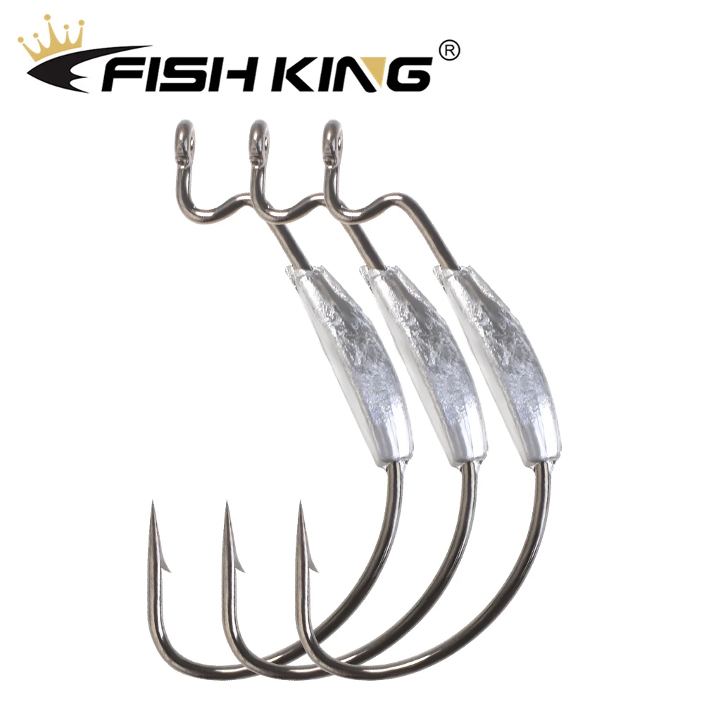 

FISH KING 5pcs/pack Fishing Soft Worm Hooks High Carbon Steel Wide Super Lock Fishhooks Jig Head Lure Softjerk Hooks 2#-4/0#