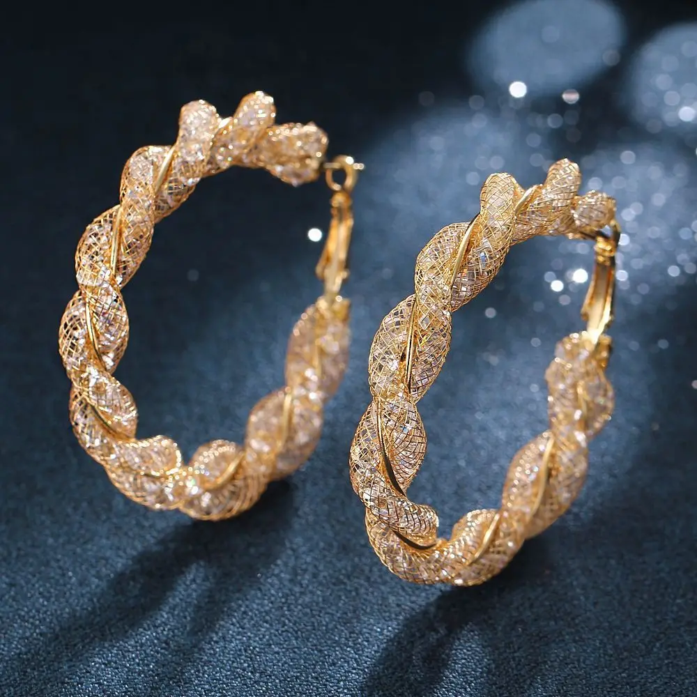 

2Pairs Gold Geometric Circle Round Hoop Earrings Brincos Cubic Zirconia Twist Big Circle Earring Party Jewelry Gift for Women