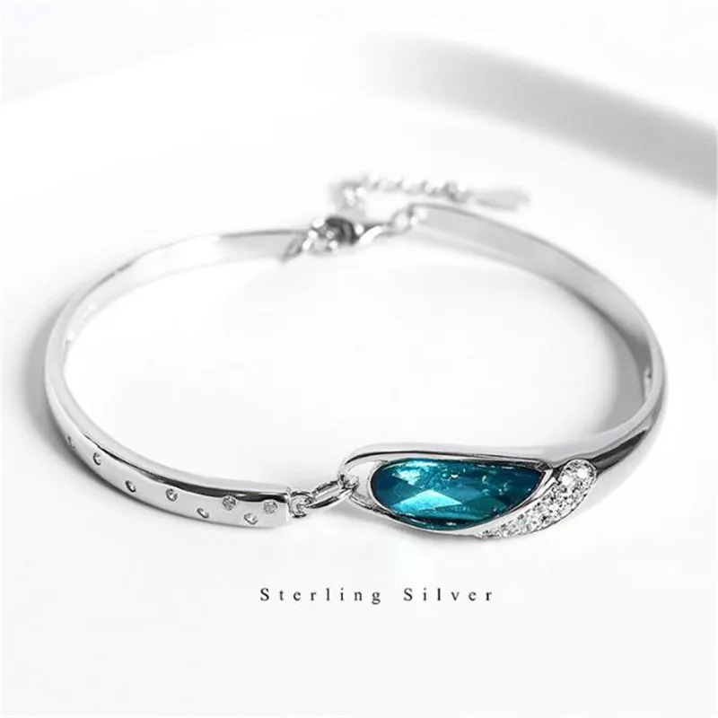 Женский браслет из серебра 925 пробы с австрийскими кристаллами|Гибкие и жесткие