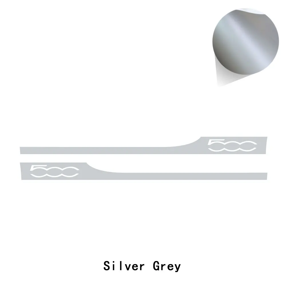silver grey 2 предмета в комплекте, для стайлинга автомобилей, для гонок, Abarth, с боковыми полосками, для юбки, наклейка, для украшения тела, индивидуальная наклейка для Fiat 500, аксессуары - Название цвета: silver grey