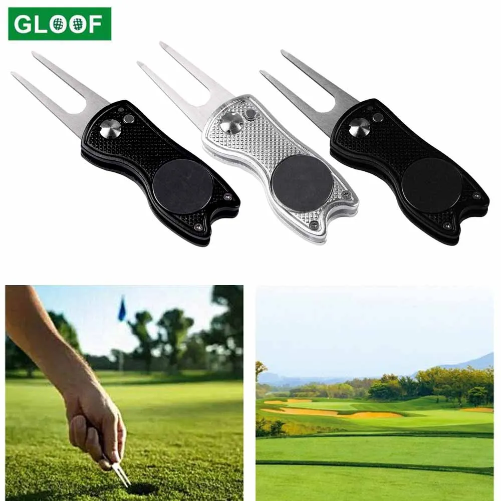 

Golf Divot Repair Tool with Pop-up Button & Magnetic Ball Marker Pitch Mark, Lightweight, Portable, Mini Divot Repair Tool