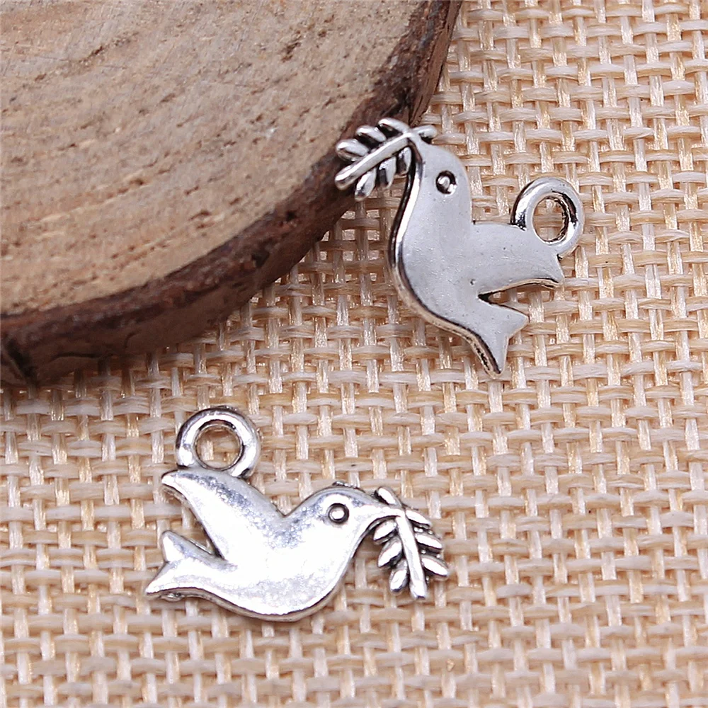 

Charms for Jewelry Making Findings Handmade DIY Craft 40pcs Antique Silver Color 13x16mm Dove Olive Branch Charms Pendant