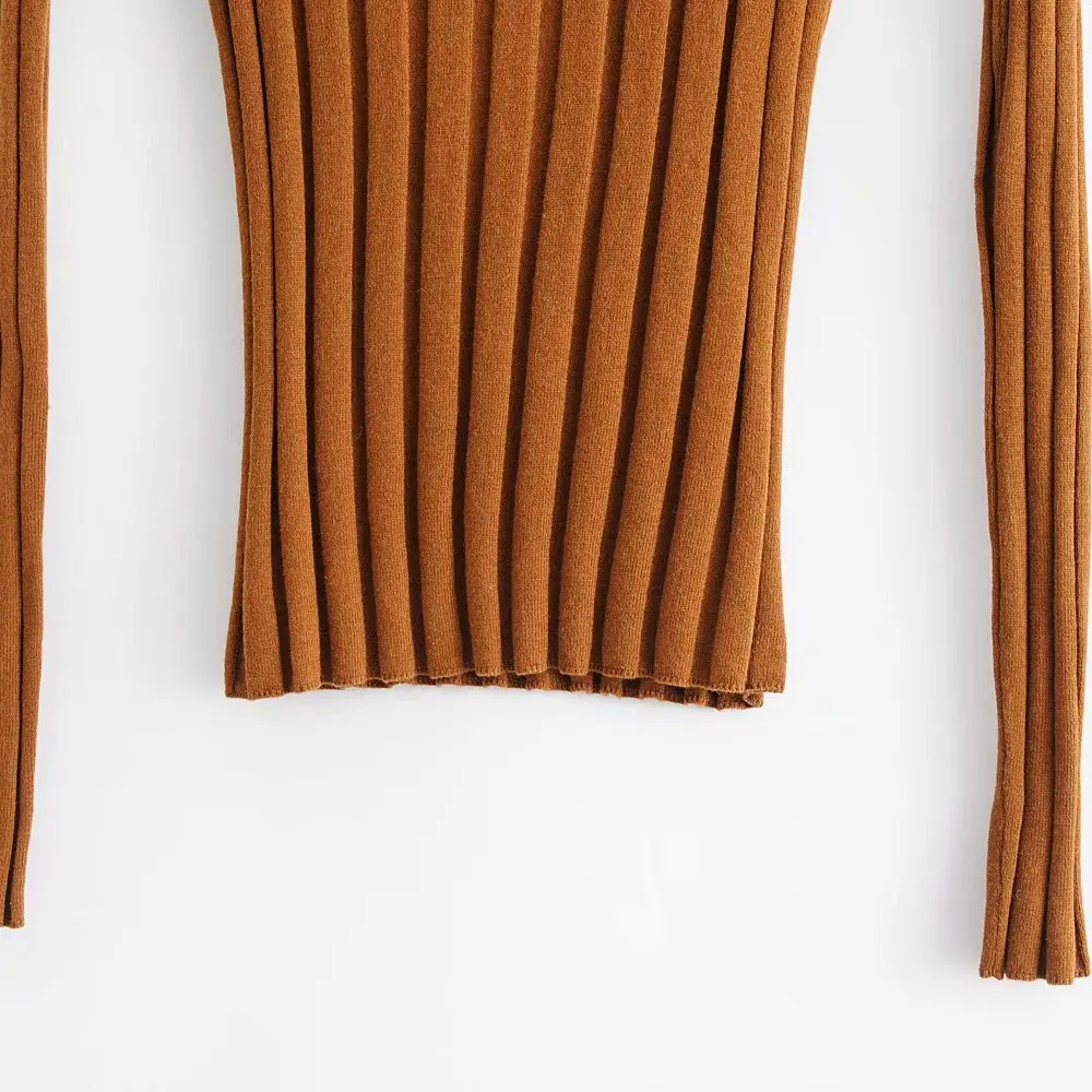 Elegant Sexy Ladies Slim Knitwear Casual Streetwear Stylish Chic Women Brown Striped Turtleneck Bodycon Sweater Female Pullovers | Женская