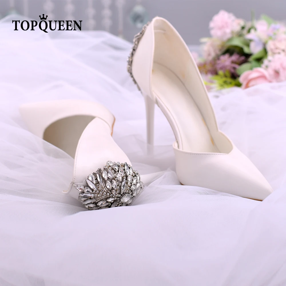 

TOPQUEEN-A18 Bridal Shoes White High Heel Metallic Decorative Comfortable Classic Fashion Pointed Evening Party Dress Pinkage