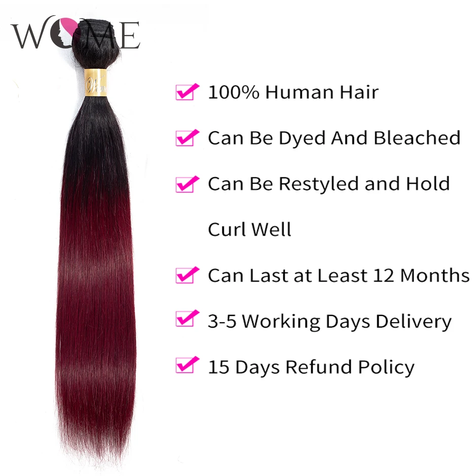 Женские пучки человеческих волос Ombre с закрытием предварительно цветные 1b/99j