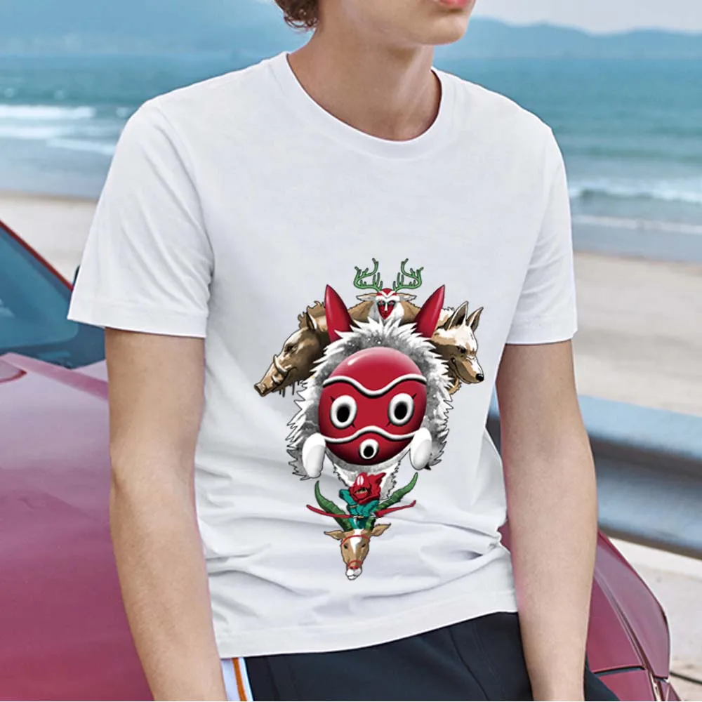 

Classic Men's Fashion T-shirt Street Top White Japanese Cartoon Print Pattern Short Sleeve O-Neck Commuter Youth T-shirt Clothes