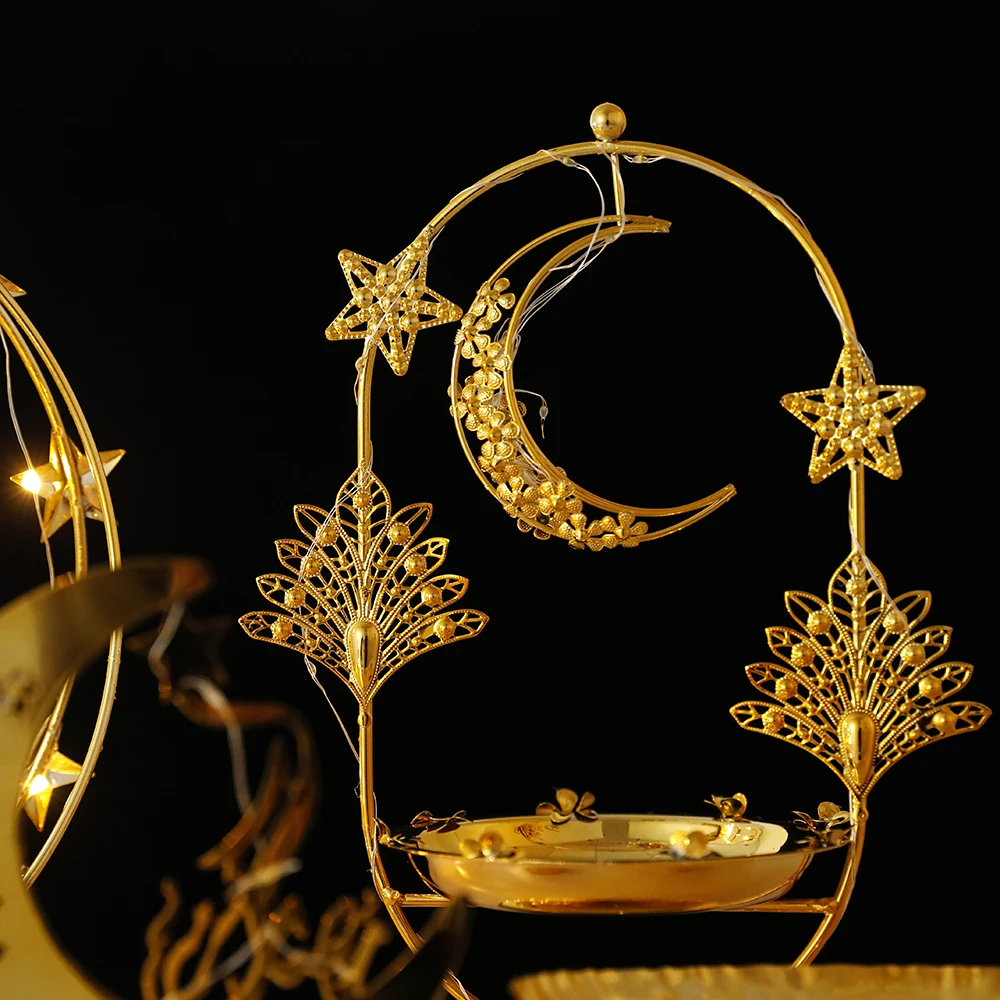 ramadan lamp landle holder tray with lights eid mubarak muslim islam ramadan festival metal hollow lamp home decorations craft free global shipping