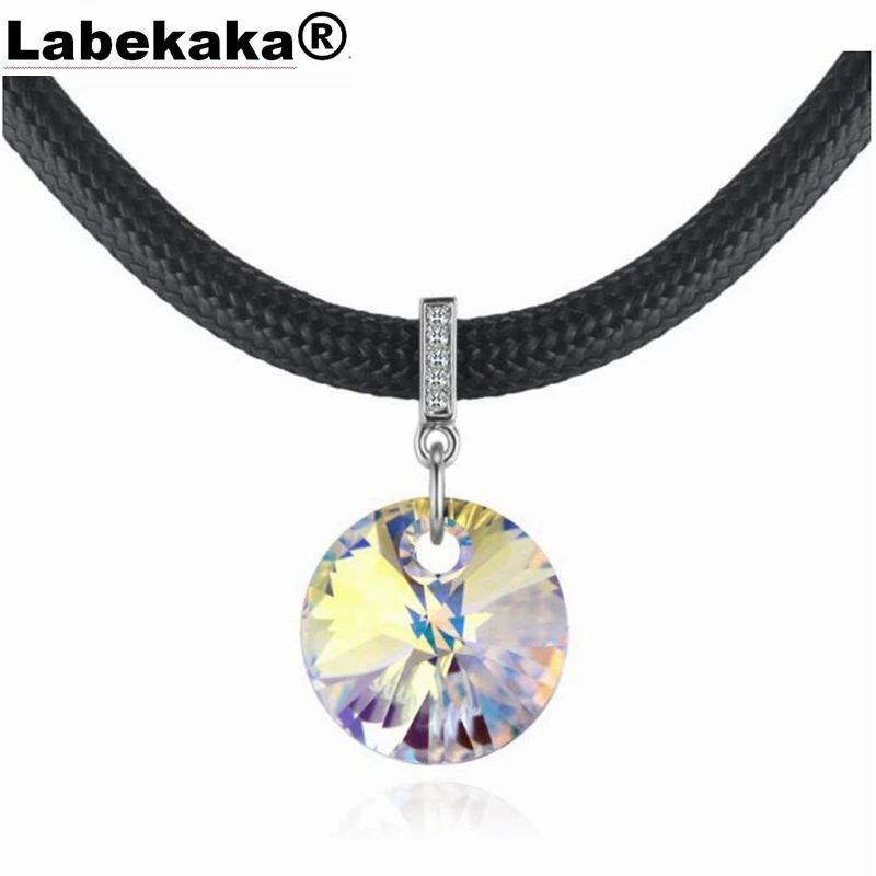 Labekaka колье с кожаной веревкой, украшенное кристаллами Swarovski, уникальные вечерние ювелирные изделия с цепочкой для коктейлей