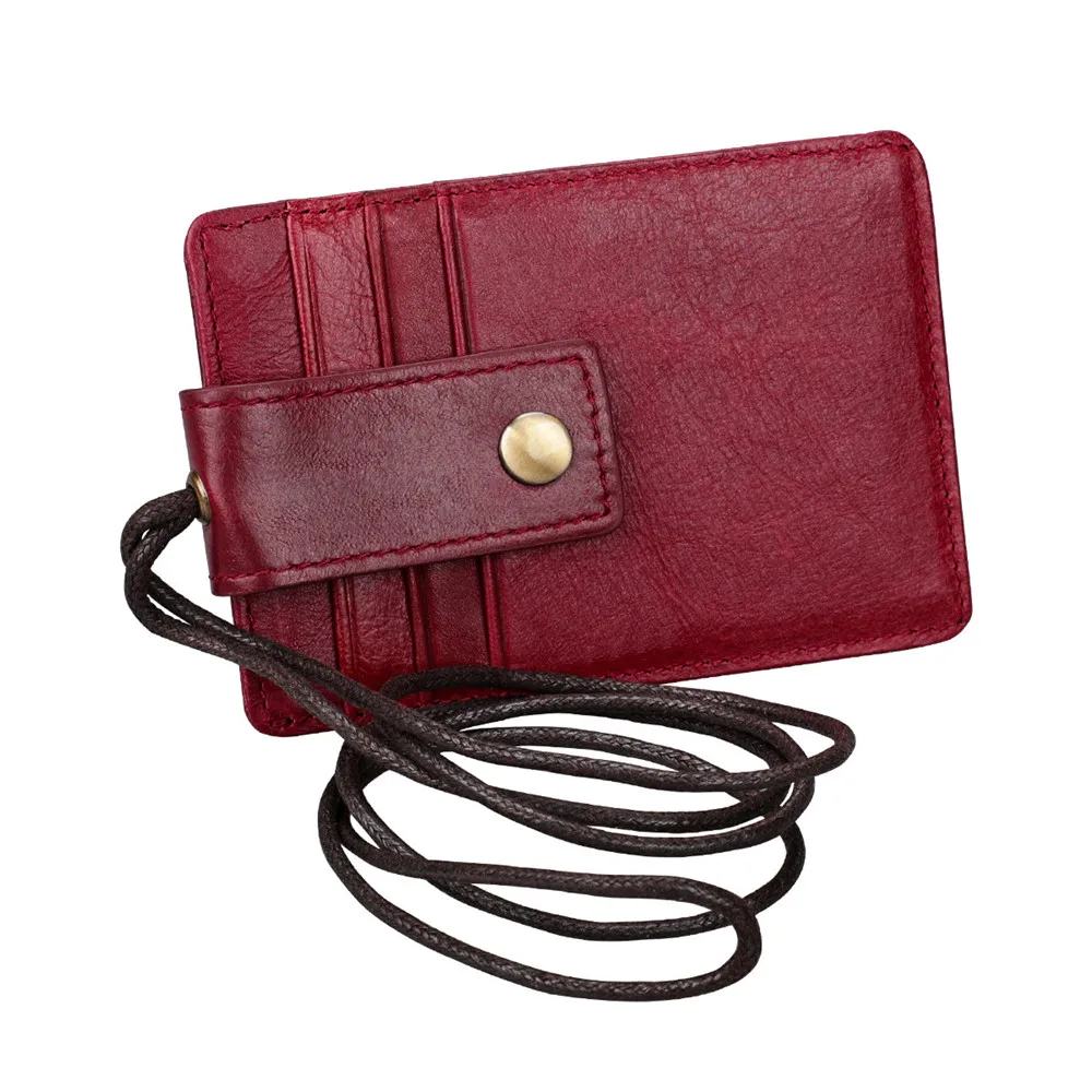 

Genuine Leather Id Card Badge Holder With Lanyard Rfid Blocking Card Cover For Chest Card Hangtag Work Pass Student Card Holder