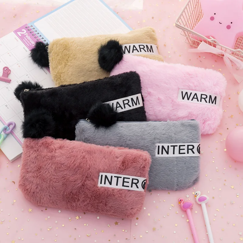 

New creative stationery office supplies pencil case children cute plush pencil case pen case pencil bag