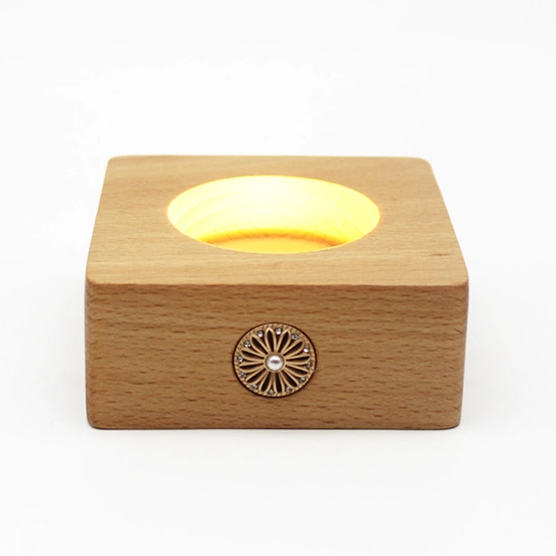 Wooden LED Light Display Base with Flower Button Rechargeable Glowing 3D Crystal Glass Ball Stand Holder Bedside Night Lamp | Дом и сад