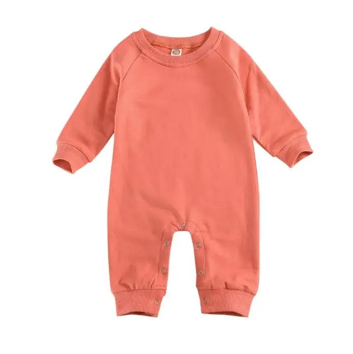 

Baby Casual Romper Toddler Long Sleeve Crew Neck Solid Solid Color Crotch Button Cotton Comfort Rompers