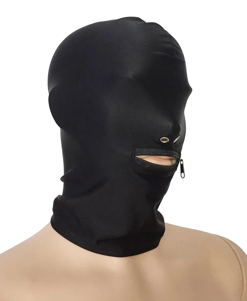 Мужская черная молния эластичная капюшон из спандекса головка Шестерни Хэллоуин