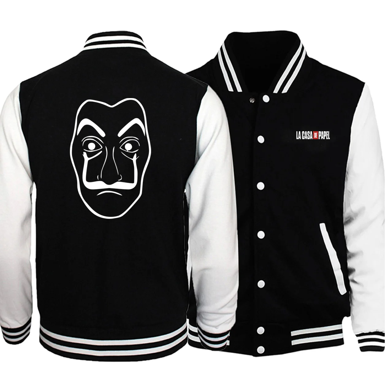 

La Casa De Papel Baseball Men Professor Sergio Marquina Jackets Coats Winter Autumn White Black Sportswear Bomber Streetwear