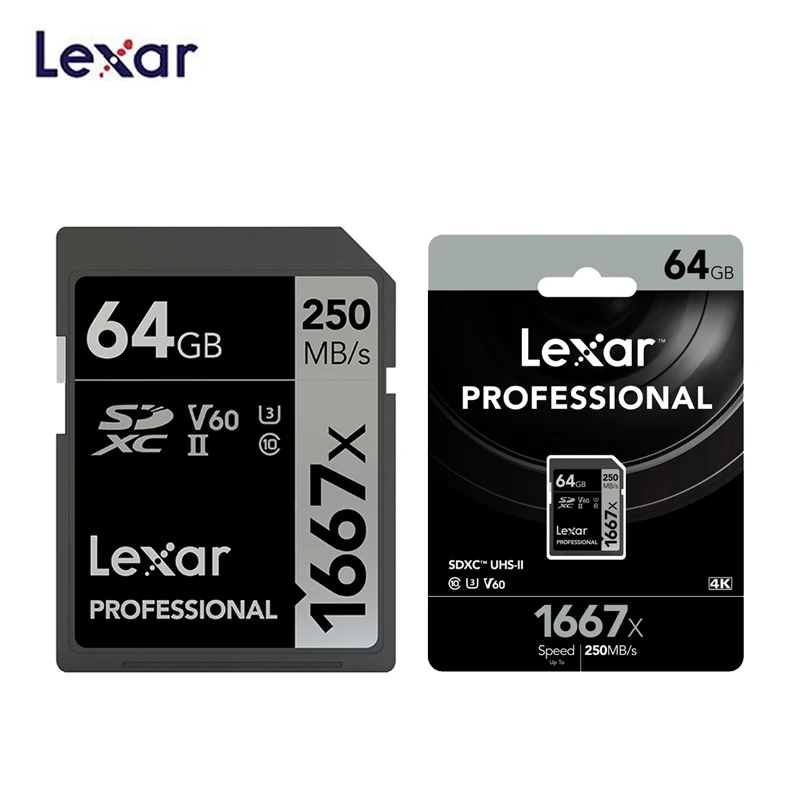 Lexar 100% Original 1667x SD Card UHS-II C10 64GB 128GB High Speed 250MB/s 256GB V60 U3 Memory For 3D 4K HD video Camera | Компьютеры и